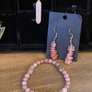 Pink Beaded Bracelet and Earring Set